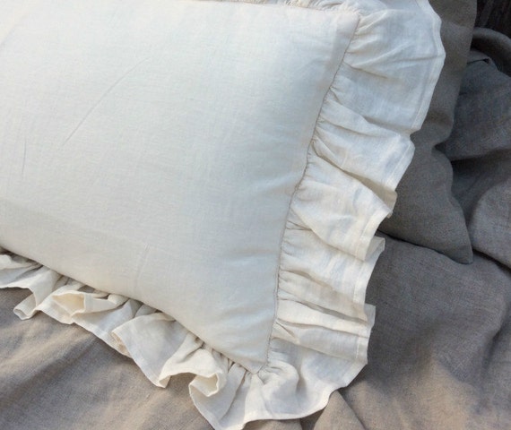 Ruffle pillow covers Cream linen ruffle pillow covers