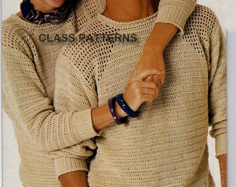 crew neck sweater crochet pattern,for men or women, vintage crochet pattern, sweater pattern, crew neck pullover, summer unisex sweaters,