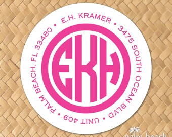 Perfect Circle Monogram Return Address Labels - 1.5 Inch, 2", 2.5" or 3" Round Stickers - Personalized Envelope Seals - Preppy Monogram