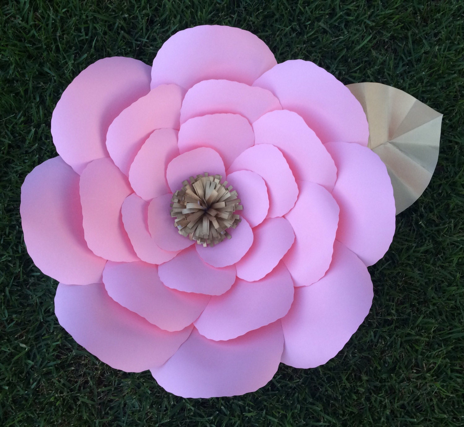 Large paper flower Handmade light pink with gold paper