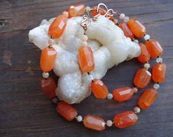 Carnelian Nugget and Moonstone Necklace