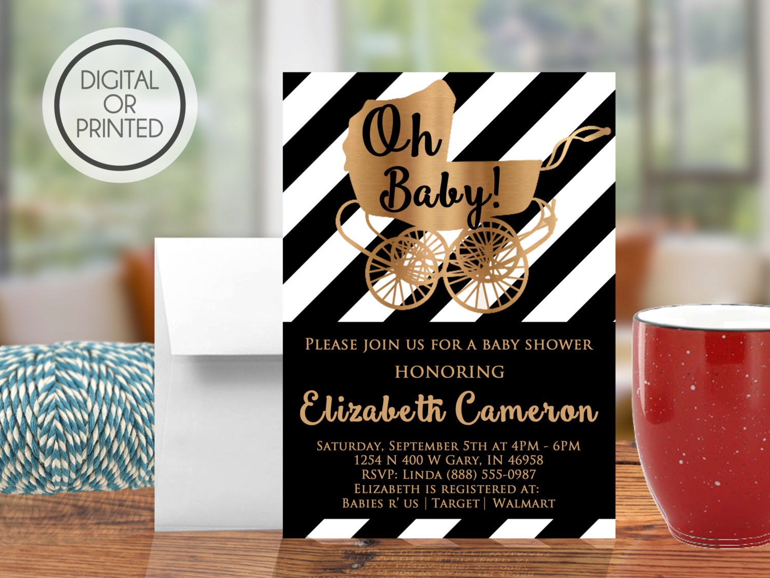 Black and White Baby Shower Invitations Black by GreatOwlCreations