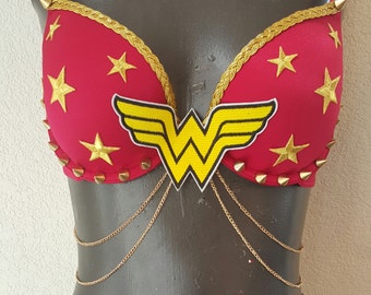 wonder woman decorated rave/halloween bra
