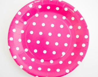 Hot Pink Polka Dots of 12 Paper Plates