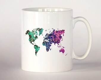 Map Of The World Mug Map of the world mug 3, Map watercolor Tea Cup, coffee cup 11 oz. Mug art, Ceramic Mug art, map mug, Watercolor illustration