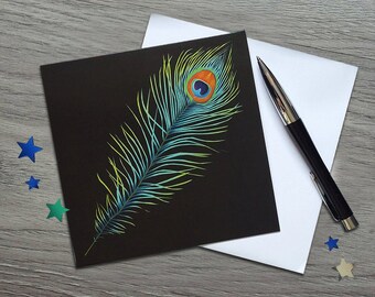 Diwali Cards - Peacock Art Card - Greeting Cards - Art Cards - Blank Cards - Peacock Feather - Peacock Party - Peacock Card - Peacock Art