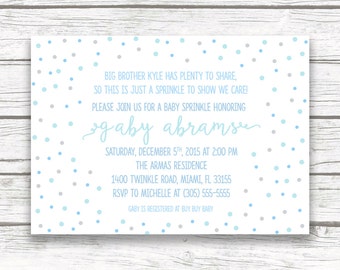 Blue Baby Boy Sprinkle Invitation, Blue and Gray Confetti Baby Boy Shower, Blue Ombre Sprinkle, Printed or Printable Invite