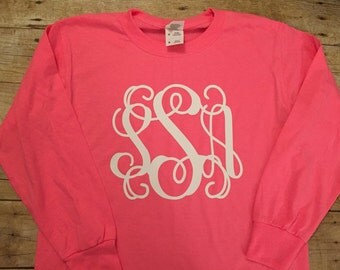 Long Sleeve Girls Monogram Shirt. Personalized Long Sleeve Monogram Shirt. Youth Girls Monogram Long Sleeve Shirt. Vine Monogram Shirt