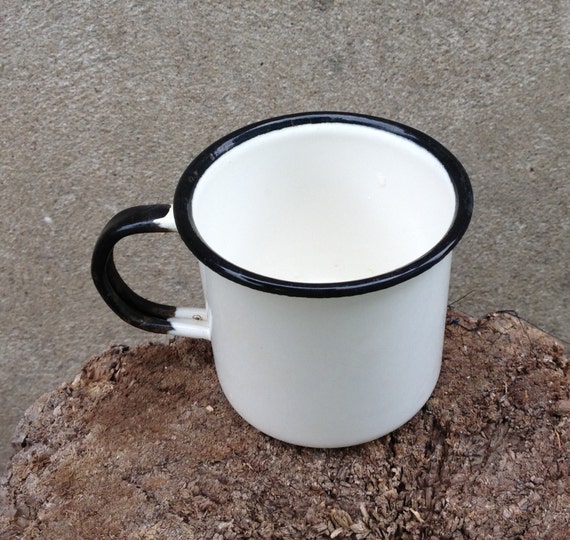 Two Enamel White Mugs Camping Mugs Soviet Enamel Mug Rustic