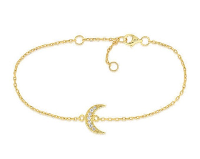 Gold Moon Bracelet Gold Bracelet CZ Bracelet Cubic Zirconia Crescent Moon Jewelry Charm Bracelet Space Bracelet Gift For Her Galaxy Jewelry