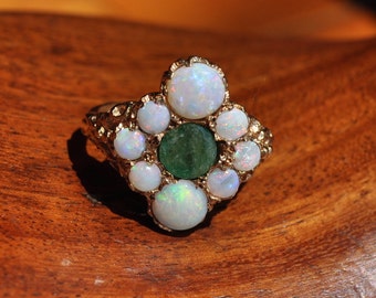 Art Deco ring 1920's style 1.00ct Emerald & 2.08ct Opal Valuation held 4.44gms Size M1/2 US 6.75 17mm x 17mm