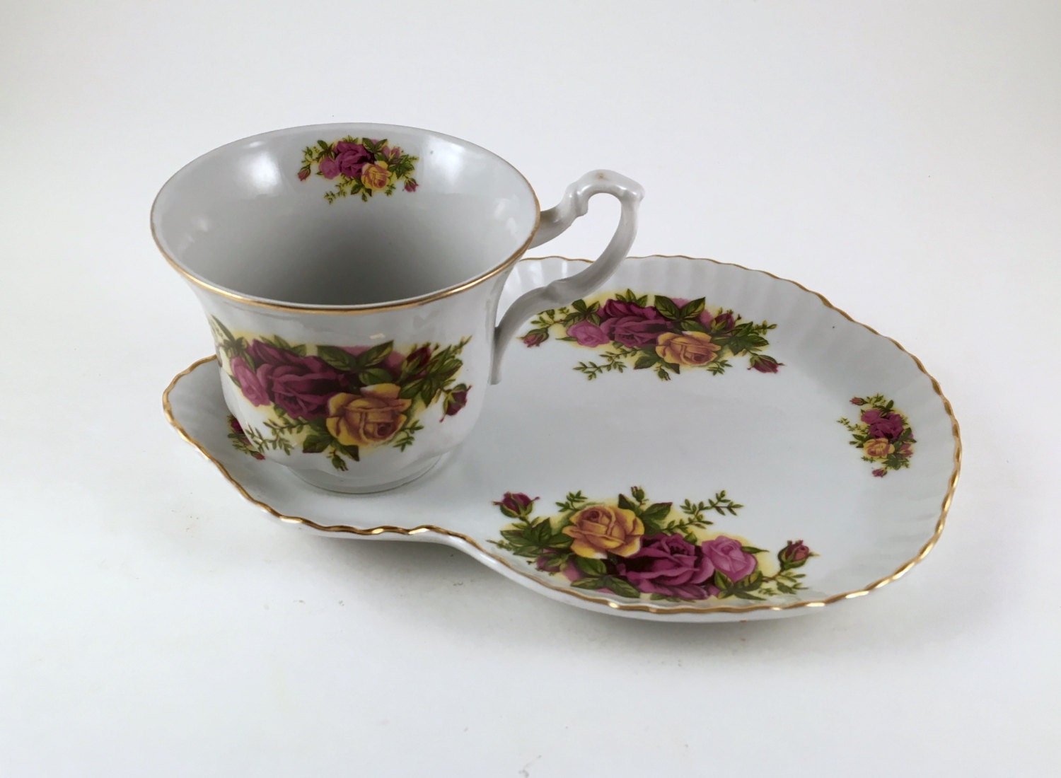 China Snack Set China Tea Cup with Snack Plate Gold Trim