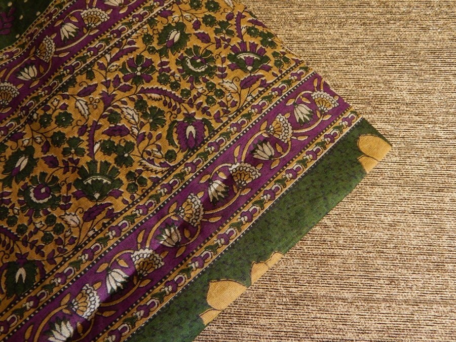 5.6 yards of Sari Fabric Indian Cotton Fabric Beige and