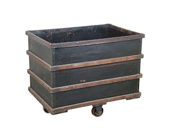 Vintage Industrial Salvage Rolling Dump Bin from Textile Factory