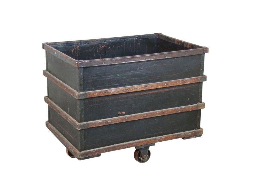 Vintage Industrial Salvage Rolling Dump Bin from Textile