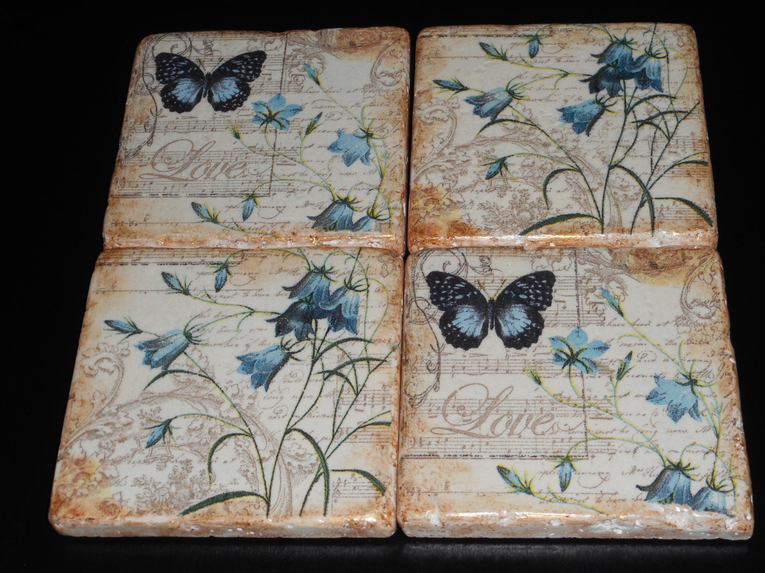 decoupage for coasters of Stone 4 Tile Stone Coasters Decoupage Tiles set