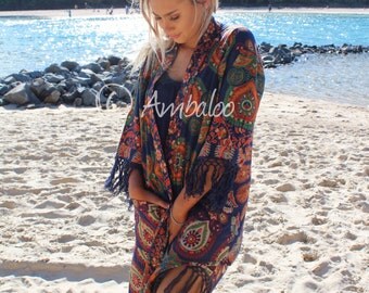 Mandala Kimono, beach wear, boho, cover up, robe, swimwear, pool, swimsuit, dressing gown, mandala tapestry, summer clothing, holiday