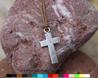 Cross Pendant Necklace - Mens cross necklace - Mens Cord necklace - Fathers Day gift - mens silver cross necklace - Silver cross pendant