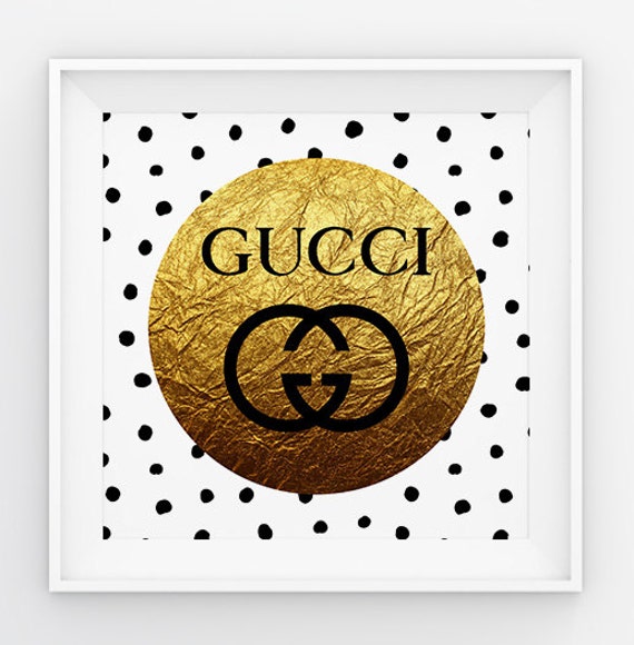 Gold GUCCI Logo Print Gucci Logo Decor Girly Fashion Print