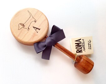 Personalized Dachshund Puppy Wooden Baby Rattle | Heirloom Wooden Baby Rattle | Natural Baby Teether Toy