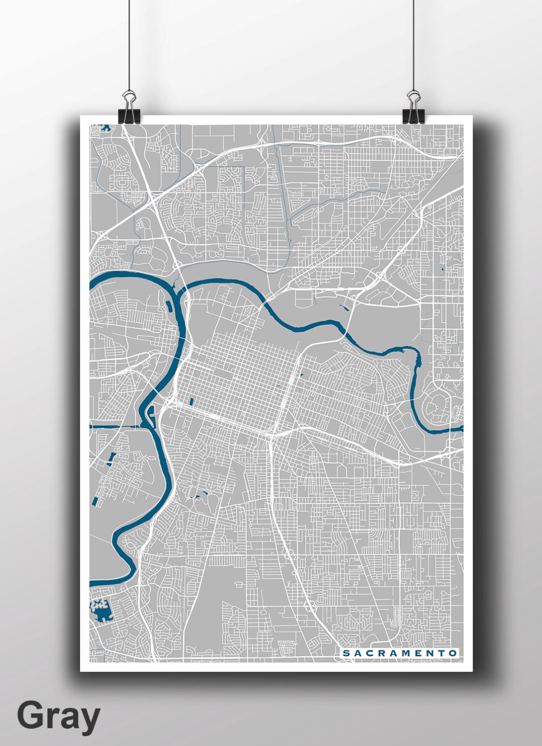 Sacramento City Map Printable Download jpg by MarinaMapPrints