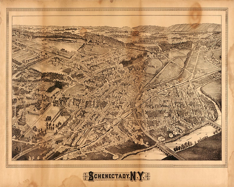 Map of Schenectady New York NY. 1882. Vintage restoration