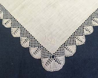 Antique Edwardian Hankie, FREE SHIPPING PRISTINE 1910s Wedding Monogram Handkerchief Bridal Hankies European Hanky Handkerchiefs White