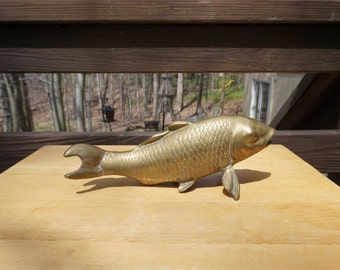 Vintage Brass Fish Figurine, Koi Fish, Brass Paperweight, Nautical Home Decor