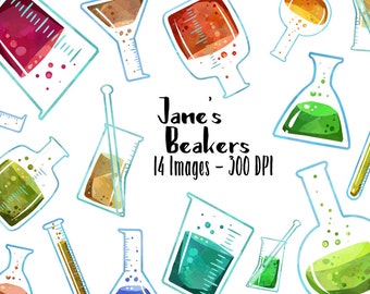 Watercolor Science Clipart - Beaker ClipArt - Digital Download - Beakers Science Chemistry