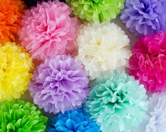 Tissue Paper Pom Poms - Pompoms - Paper Flower - Flower Balls -Wedding - Party - Baby Shower - Birthday Decorations - Hanging Decorations