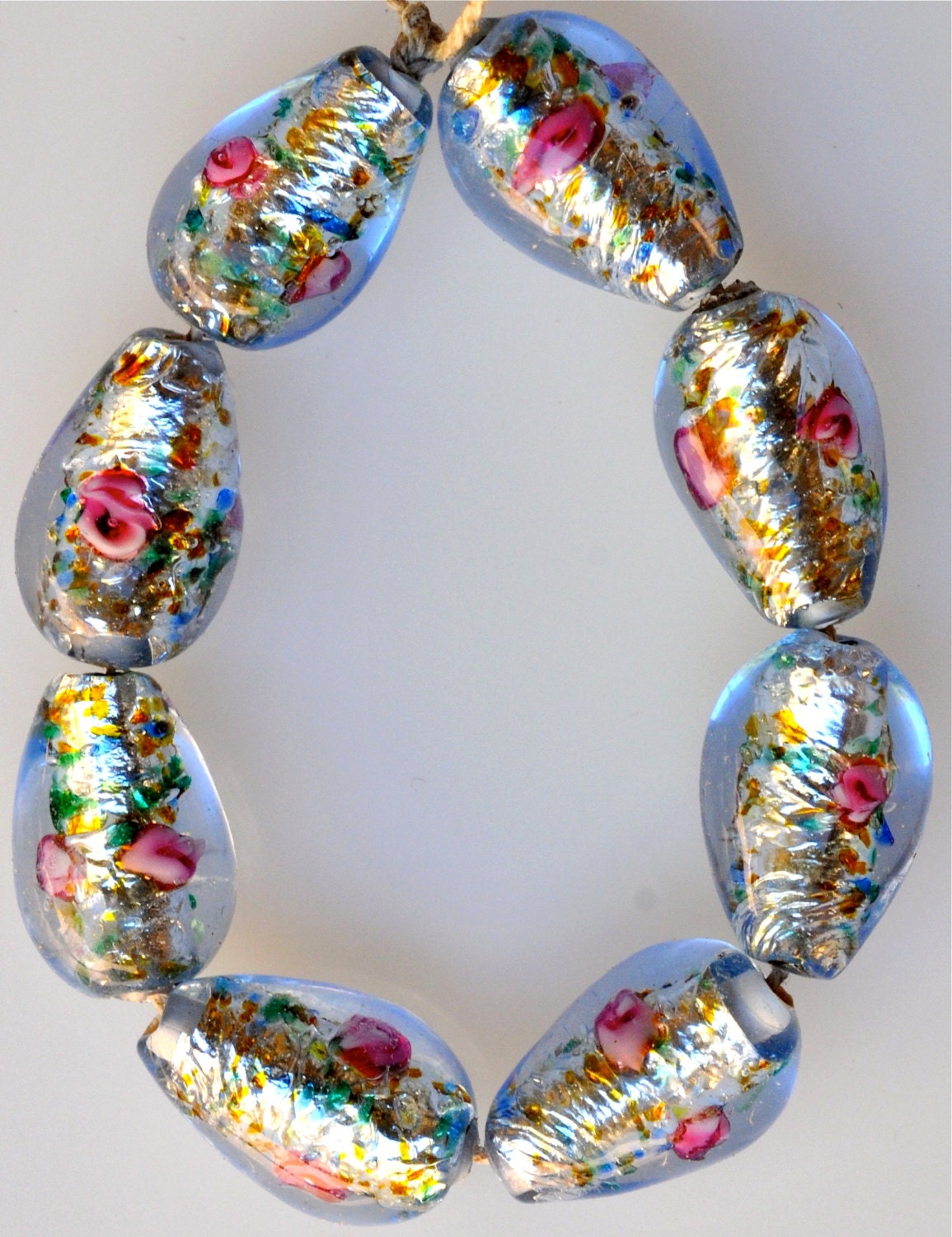 Handmade Czech Glass Foil Bead Lamp Beads Teardrop Foil