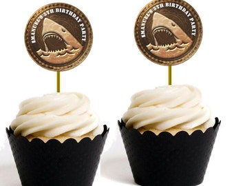 Shark Cup Cake Toppers/Labels Personalised