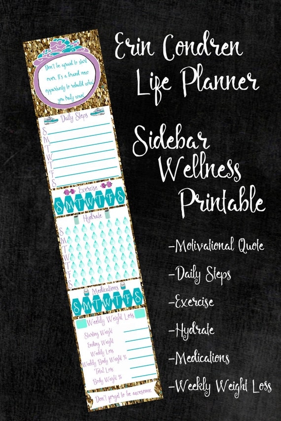 Wellness Sidebar Sticker Printable Planner Stickers Erin