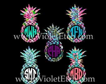 Pineapple Monogram-Yeti Decal-Pineapple Circle Monogram Decal-Lilly-Pineapple Decal-Laptop Decal-Pineapple Sticker-Window Decal