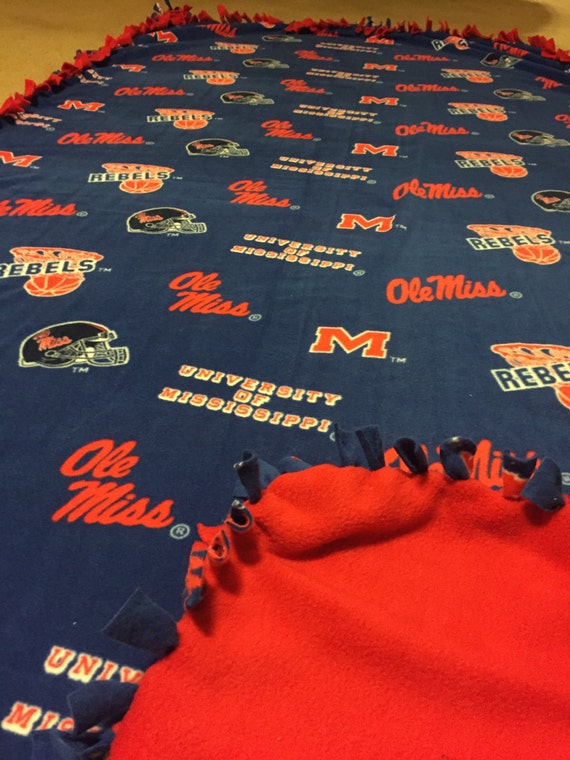 Ole Miss Rebels Hand Tied Fleece Blanket by TiedUpInKnots4U