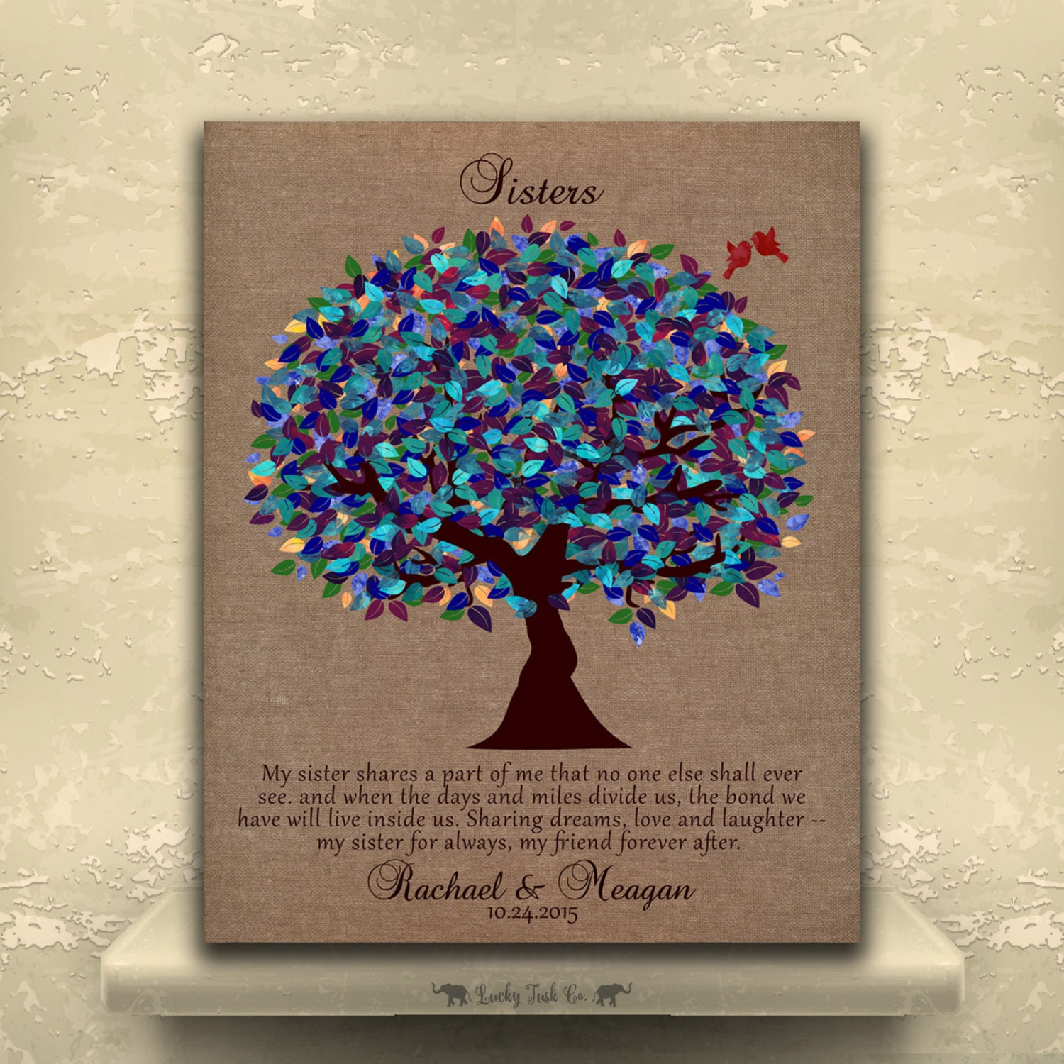 Personalized Gift For Sister Shares A Part of Me Faux Burlap