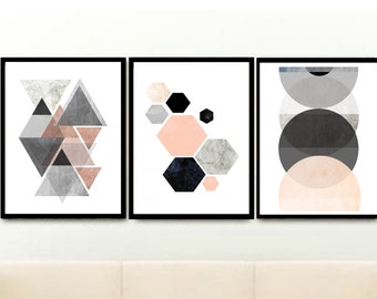 Triptych Wall Art, Geometric Prints, Set of 3 Prints, Scandinavian Art, Minimalist Art, Abstract Art Print, Giclee prints, Wall Decor