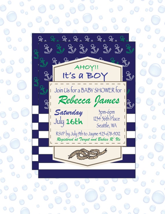 DIGITAL - Blue baby shower anchor invitation - baby shower invitation - Printable invitation - baby shower invitation boy