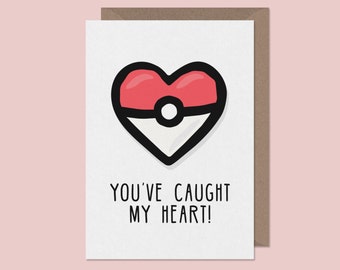 Pokeheart card. Valentines card. Geeky card. Love card. Geeky Anniversary Card. Nerdy Birthday card. birthday card.