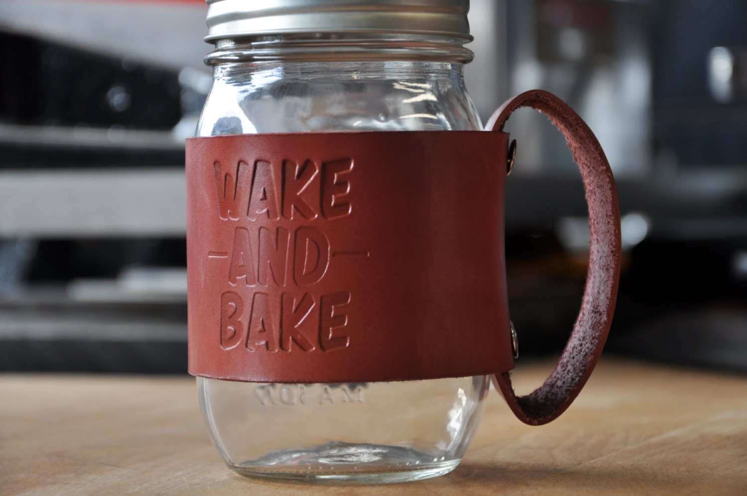 Wake and Bake Leather Travel Mug Brown
