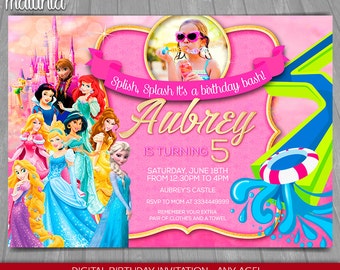 Disney Princess Pool Party Invitations 2