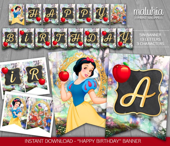 Snow White Birthday Banner INSTANT DOWNLOAD by MaluhiaPrints