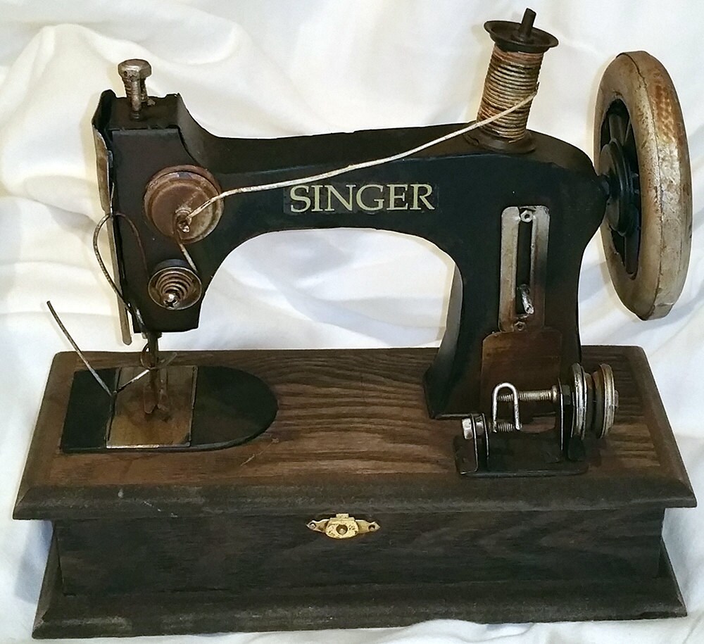 Vintage Singer sewing machine miniature wood and metal storage