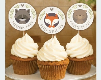 Woodland Animal Baby Shower, Cupcake Toppers