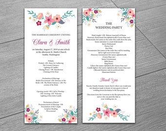 Items similar to WaterColor Wedding Program Template - Green WaterColor ...