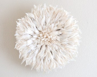 Small Bamileke Feather Juju Hat - White