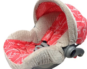 Coral Arrows Infant Car Seat Cover Latte Coral