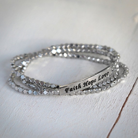 Faith Silver Bead Bracelet by StatementMetalJewels on Etsy