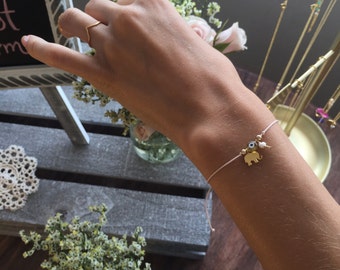 Elephant bracelet with evil eye and tiny freshwater pearl. Double Protection Bracelet for Friendship, Bridesmaid, Birthday gift. Delicate