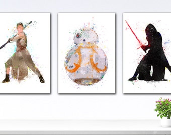Star Wars Posters, Set Star Wars 7, Star Wars Art Print, Posters Star Wars, Star Wars Art, Star Wars VII, Watercolor Star Wars Set Posters